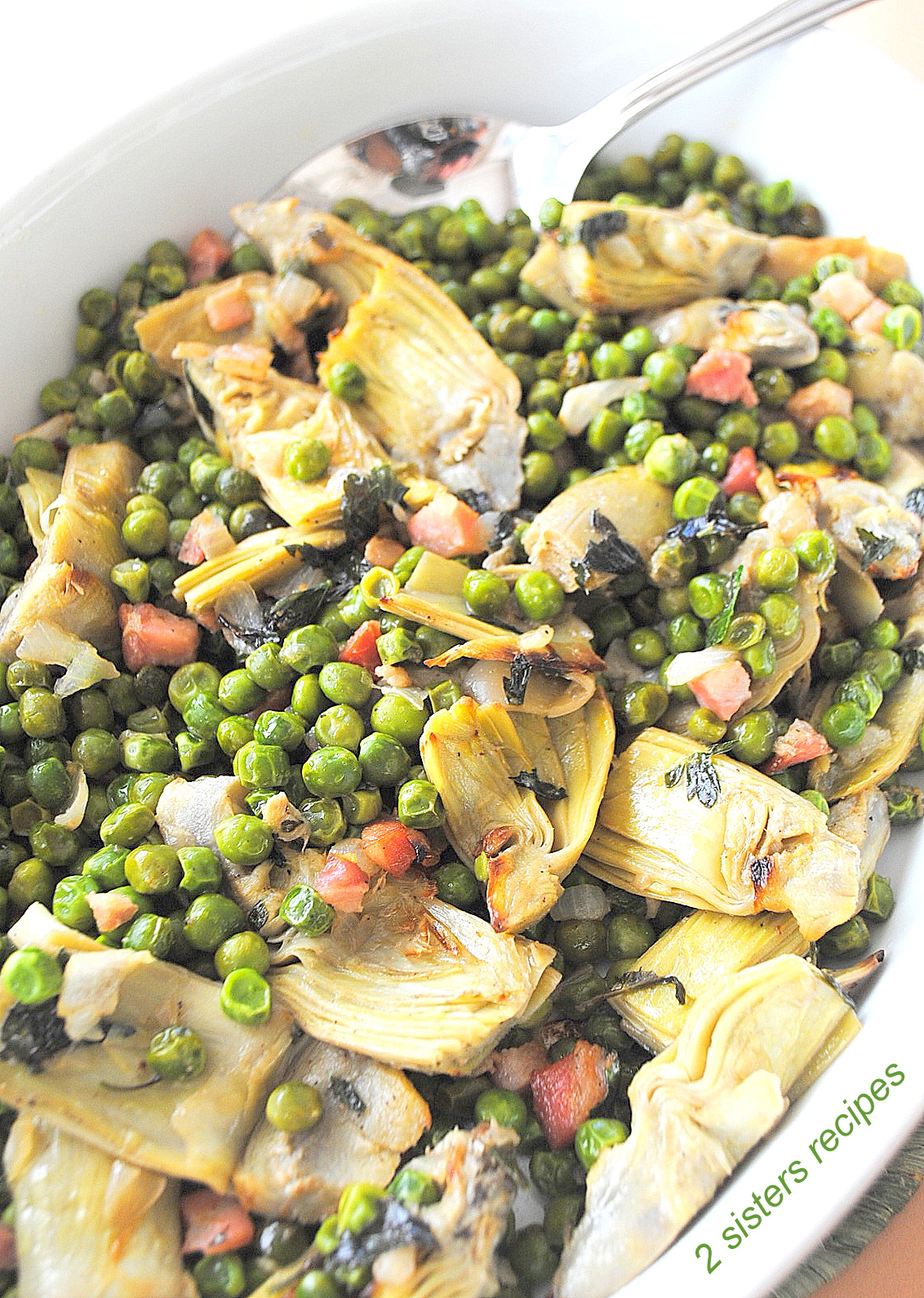 Baked Peas and Artichoke Hearts by 2sistersrecipes.com