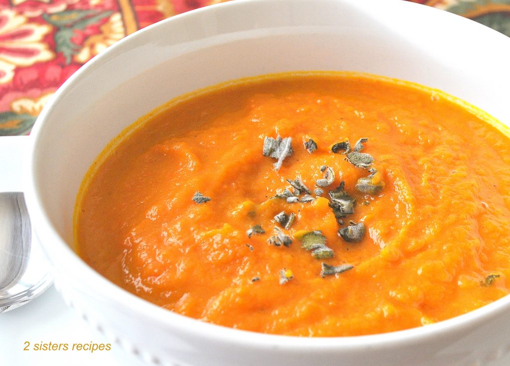 Curried Carrot and Sweet Potato Ginger Soup by 2sistersrecipes.com