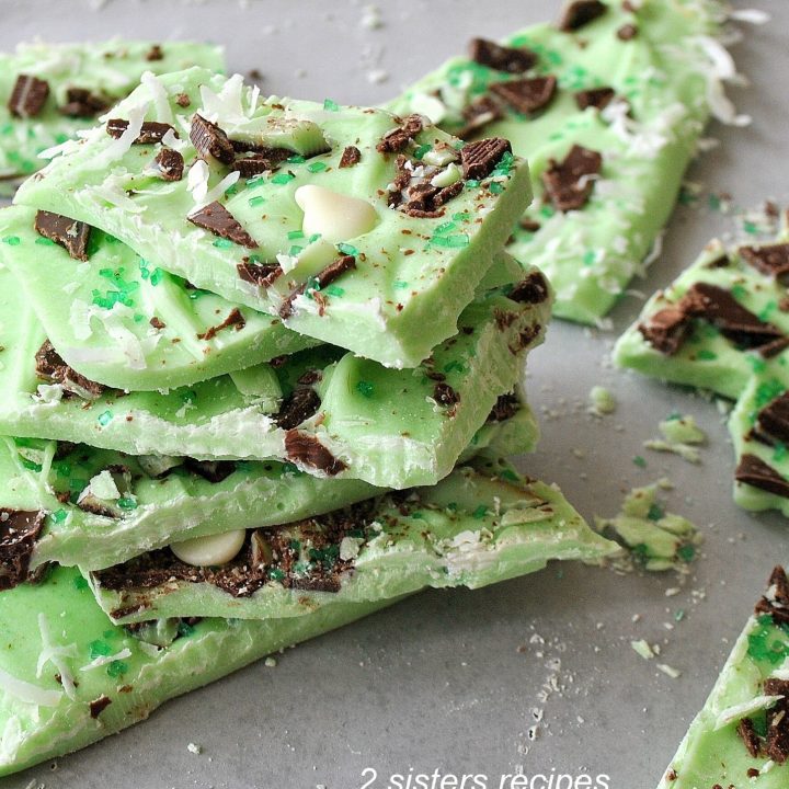 St. Patrick's Day Green Chocolate Bark piled on top of one another.
