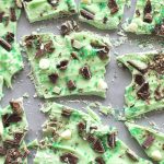 Pieces of Green Chocolate Bark spread on the table.