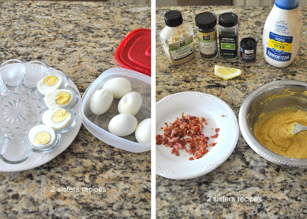 2 photos of filling prepared in a egg dish by 2sistersrecipes.com