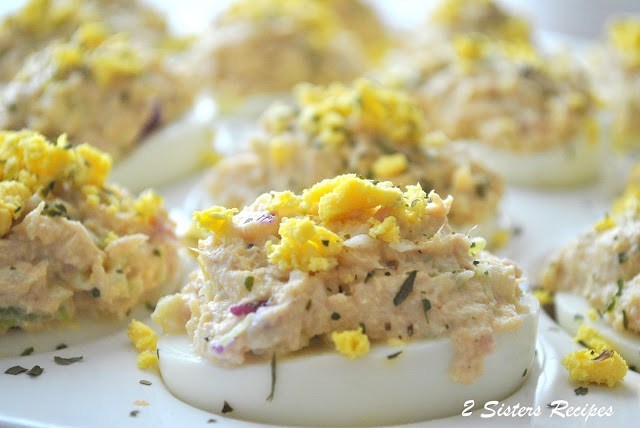 Wasabi Tuna Deviled Eggs by 2sistersrecipes.com 