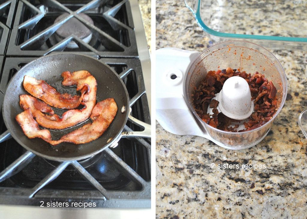 Cooking Bacon in skillet by 2sistersrecipes.com 