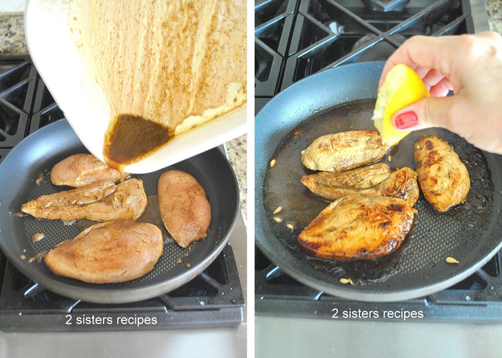 Grilling chicken in a skillet by 2sistersrecipes.com 