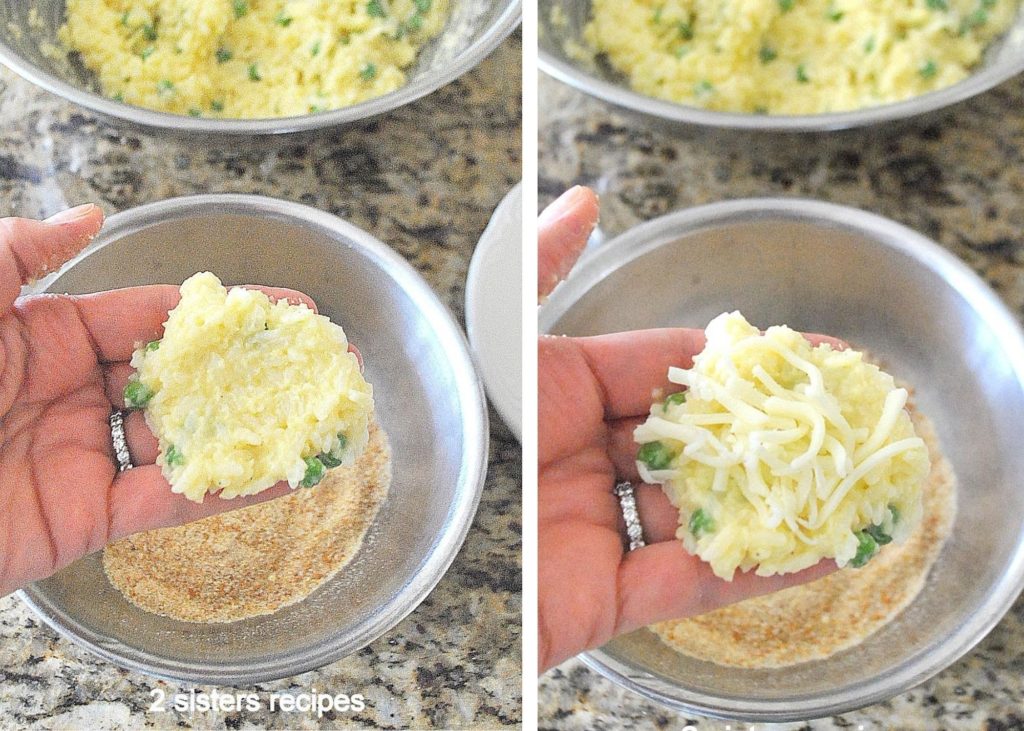 Making a small pancake with rice mixture, by 2sistersrecipes.com 