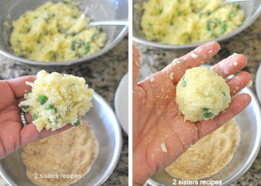 Making rice balls in the palm of my hand, by 2sistersrecipes.com 