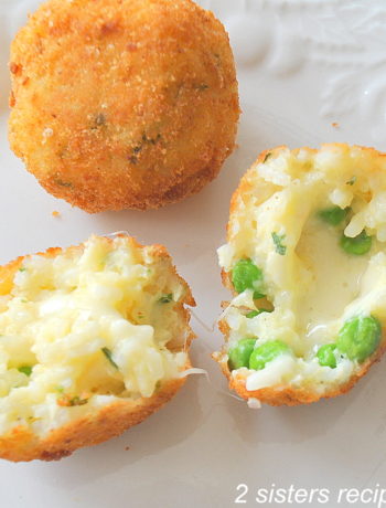 Cheesy Rice Balls with Peas by 2sistersrecipes.com