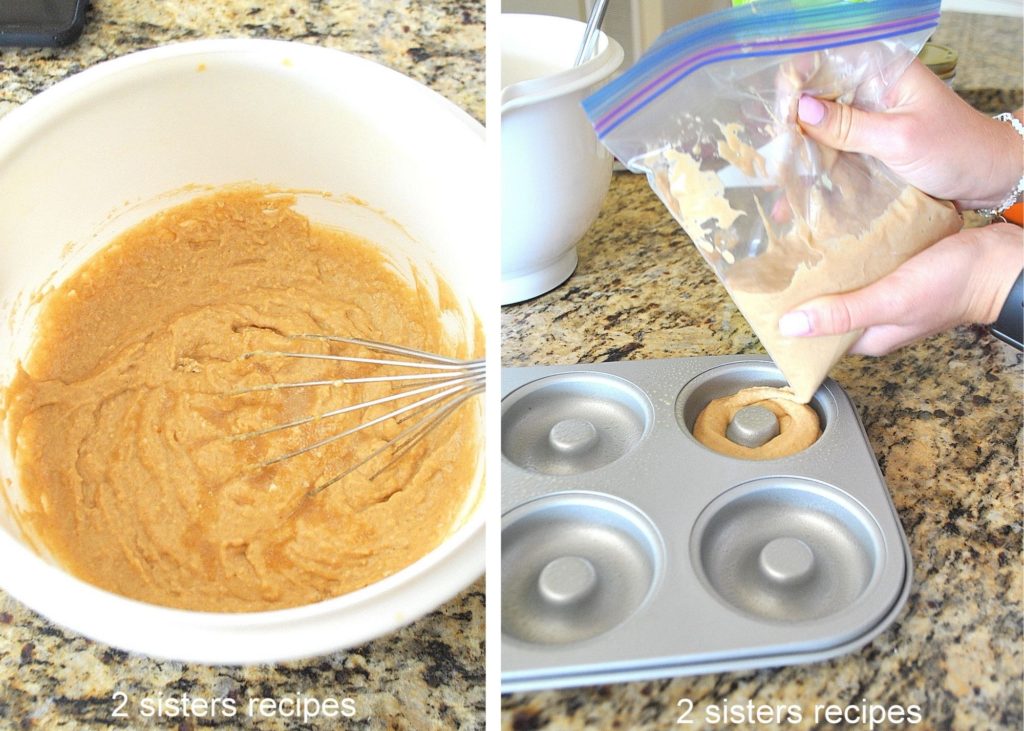 Bowl of batter for Cinnamon Apple Cider Donuts by 2sistersrecipes.com 