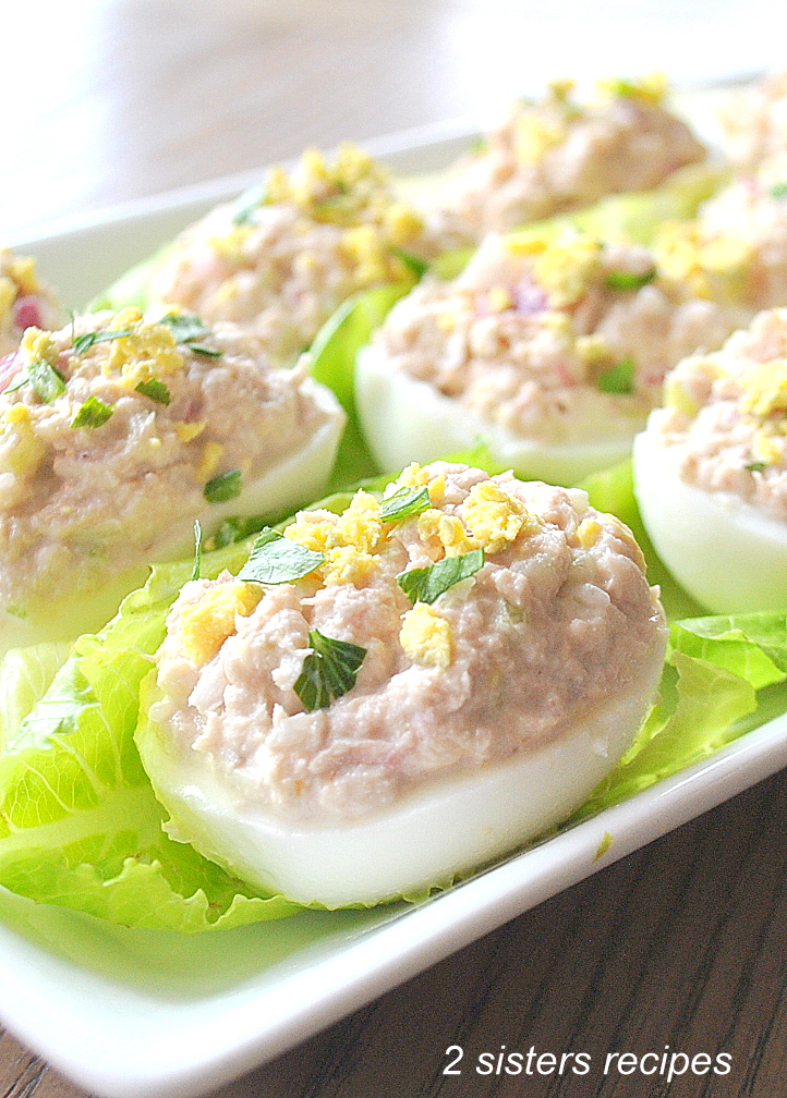 Tuna-Stuffed Deviled Eggs by 2sistersrecipes.com 