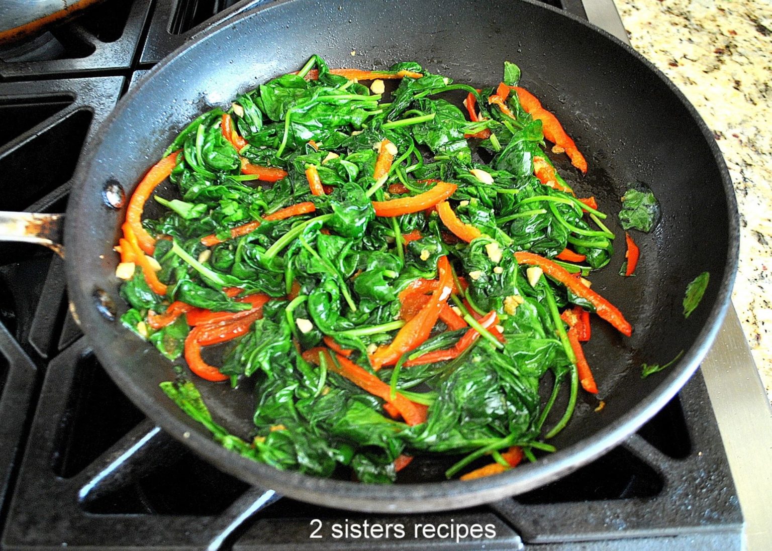 Sauteed Spinach with Garlic-Ginger & Peppers - 2 Sisters Recipes by