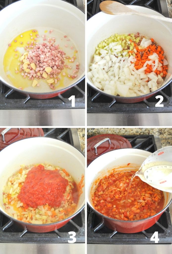 Steps showing how to make pasta fagioli. by 2sistersrecipes.com 