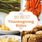 String beans, glazed carrots, stuffed mushrooms and cheesy cauliflower are served on white plates.