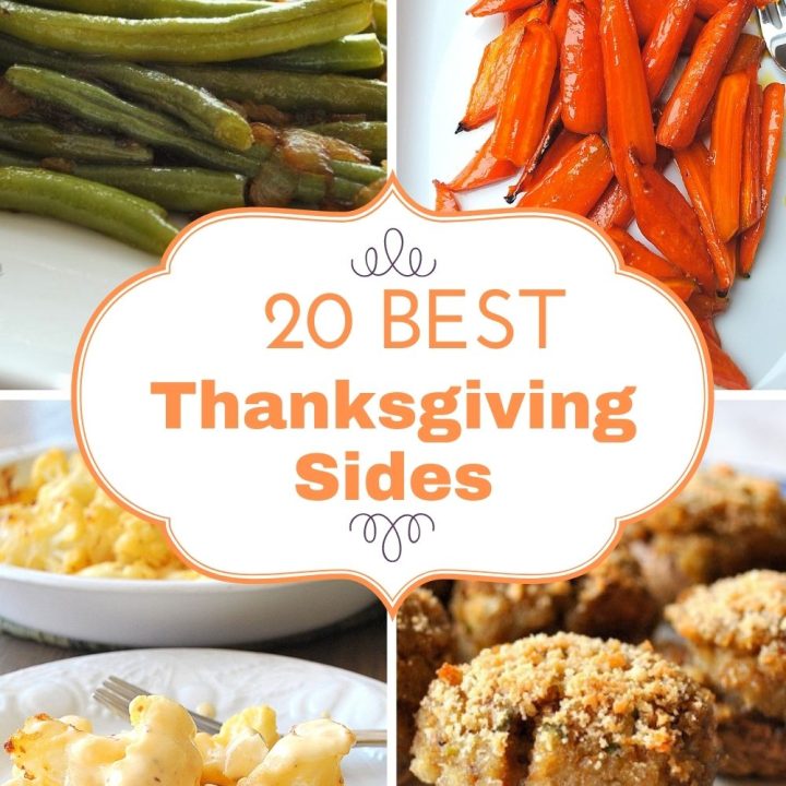 String beans, glazed carrots, stuffed mushrooms and cheesy cauliflower are served on white plates.