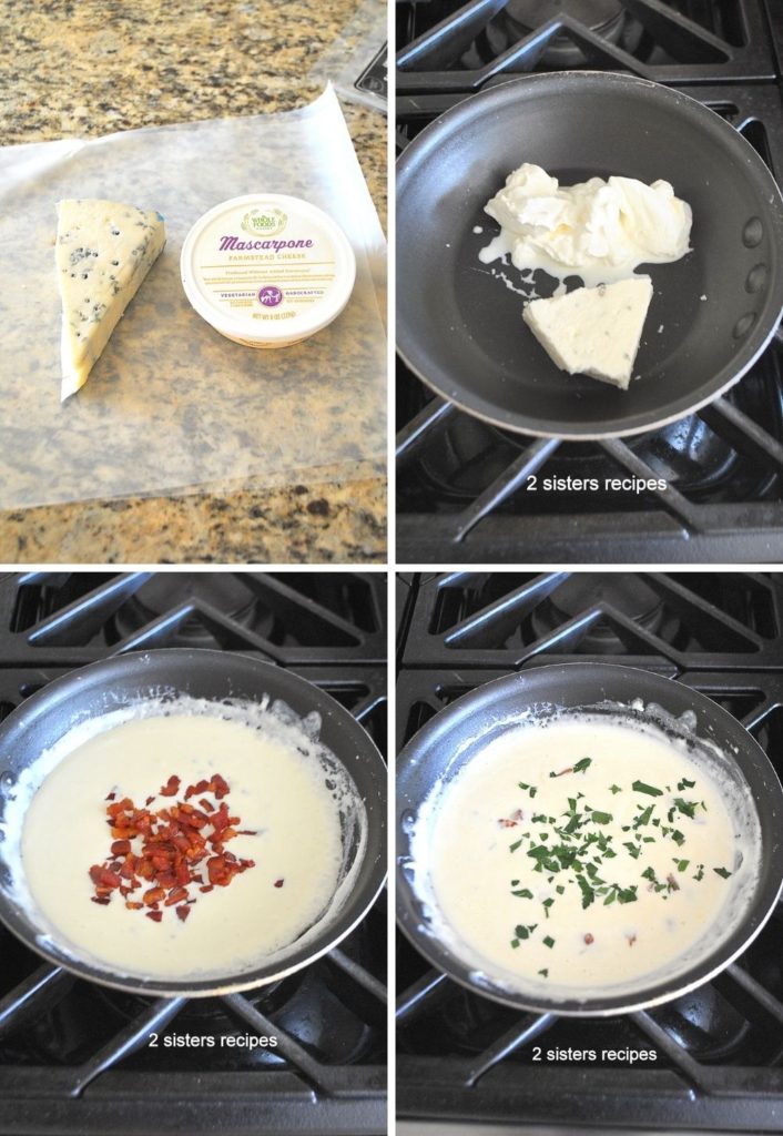 Cheeses are melting in a skillet by 2sistersrecipes.com 