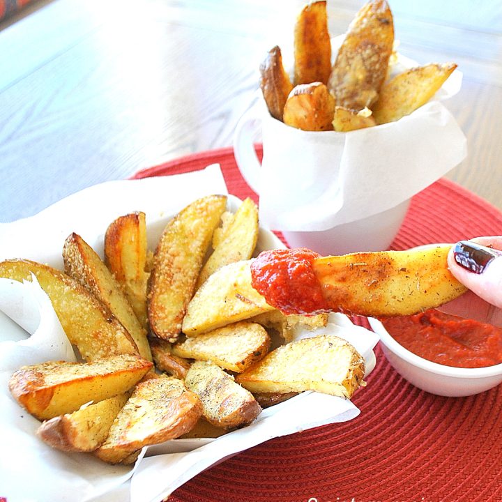 Parmesan Truffle Potato Wedges by 2sistersrecipes.com