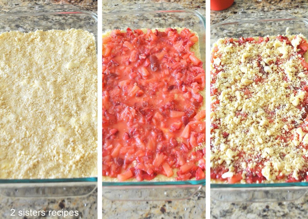 Photos of Crumble Mixture in baking dish. by 2sistersrecipes.com 