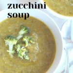 A bowl of pureed broccoli zucchini soup.
