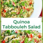 A salad bowl filled with quinoa tabbouleh salad.