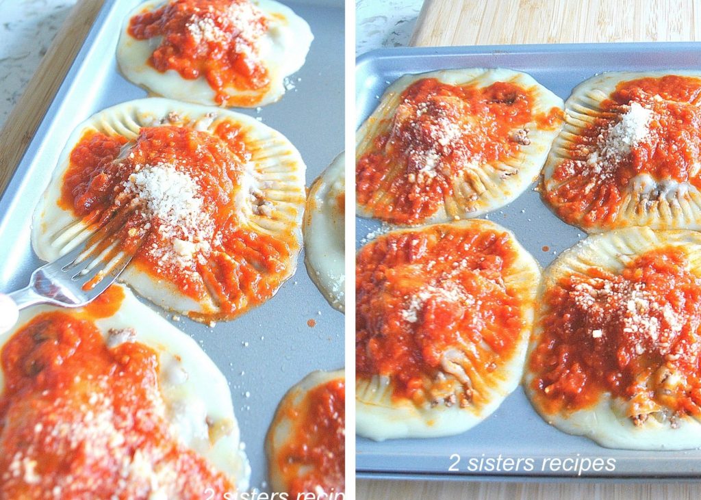 photos of keto ravioli baked. by 2sistersrecipes.com 