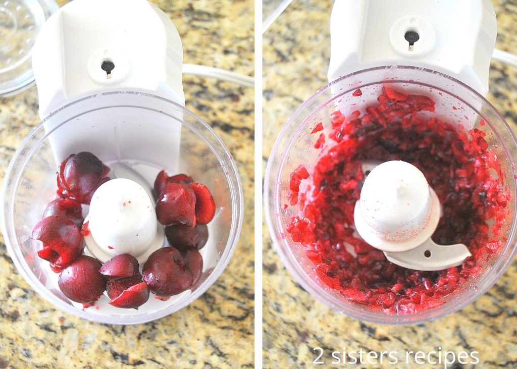 Minced fresh cherries in a mini food chopper. by 2sistersrecipes.com
