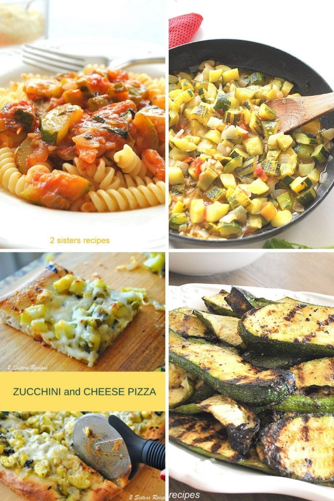 4 Photos of different zucchini dishes. by 2sistersrecipes.com 