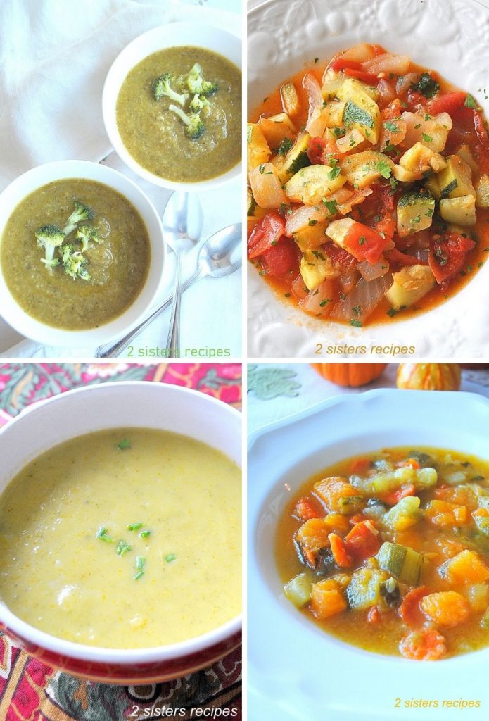 Four different photos of zucchini soups. by 2sistersrecipes.com 