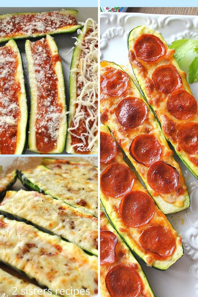 3 photos of zucchini boats. by 2sistersrecipes.com