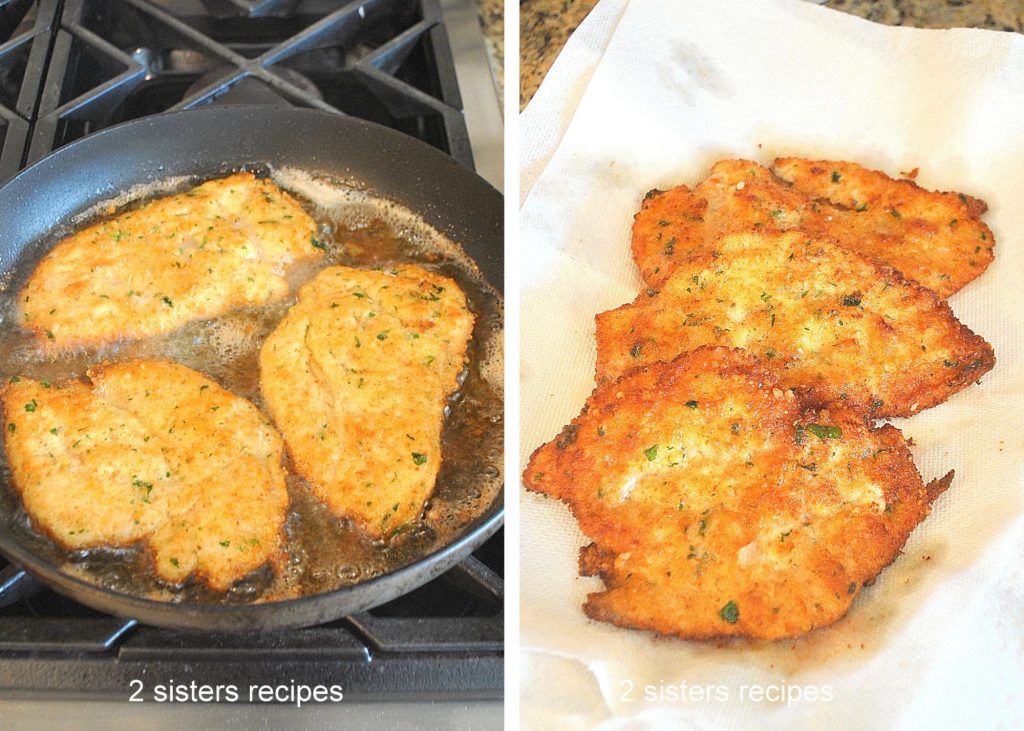 Frying the cutlets in a skillet. by 2sistersrecipes.com