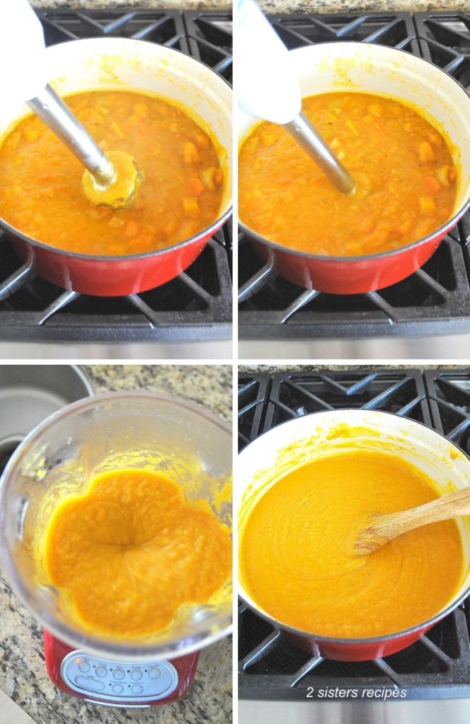 Photos of two different ways to puree soup. by 2sistersrecipes.com