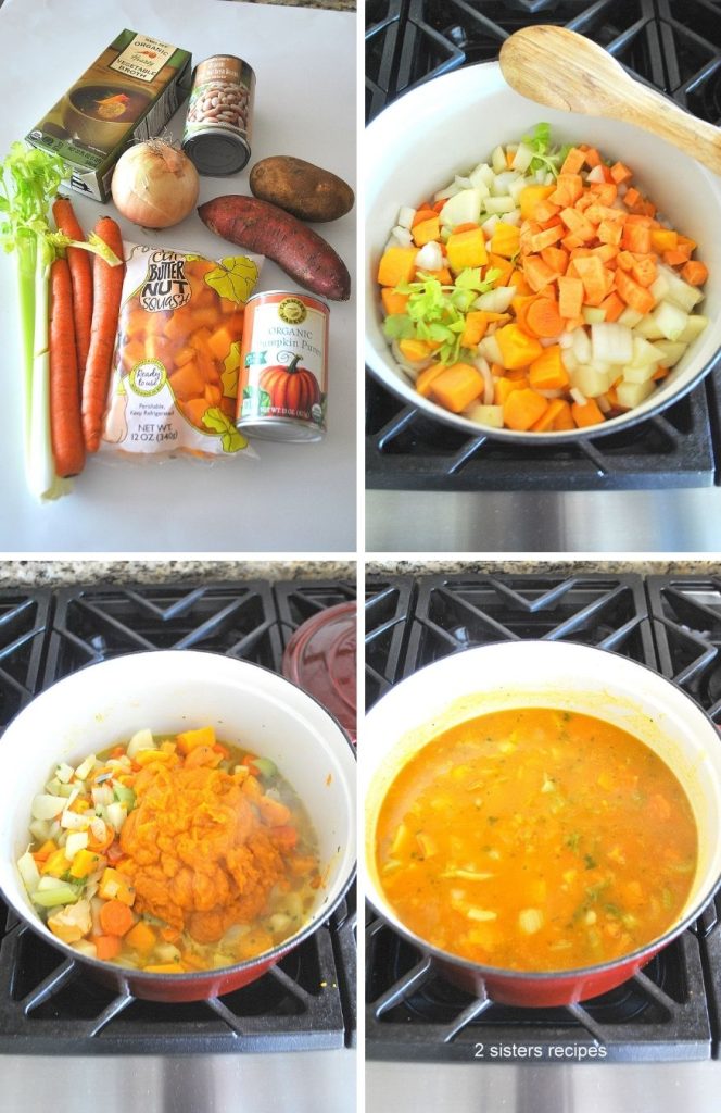 Ingredients, plus a few steps to making squash soup. by 2sistersrecipes.com