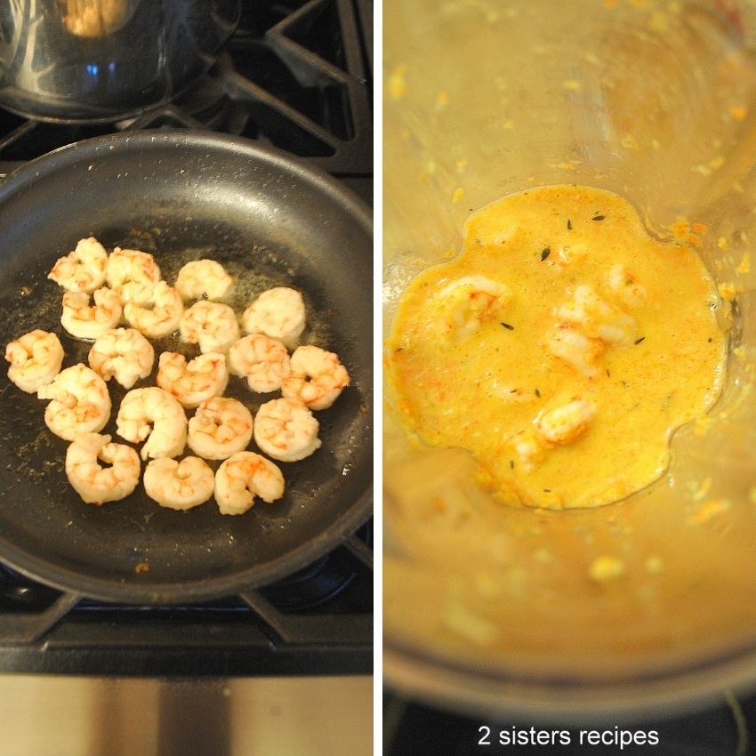 Cooking the shrimp in a skillet. by 2sistersrecipes.com