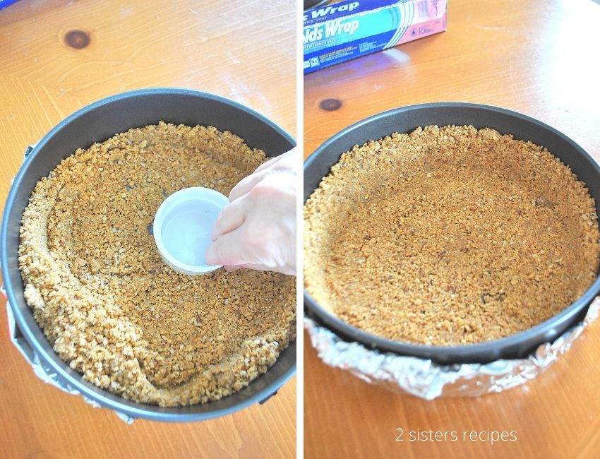 pressing crumb mixture on the bottom and up sides of pan. by 2sistersrecipes.com