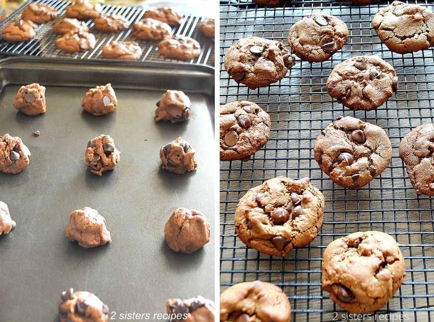 cookie dough balls on a baking sheet. by 2sistersrecipes.com 