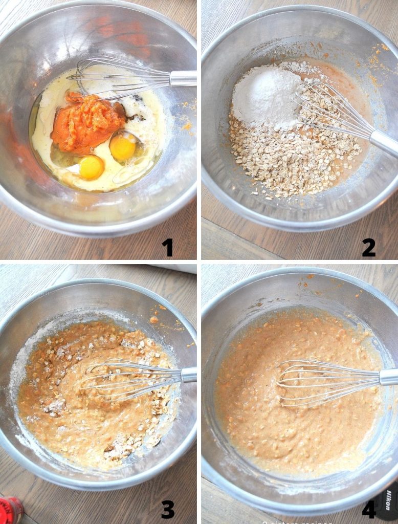 Basic steps to whisk the ingredients in a large mixing bowl. by 2sistersrecipes.com
