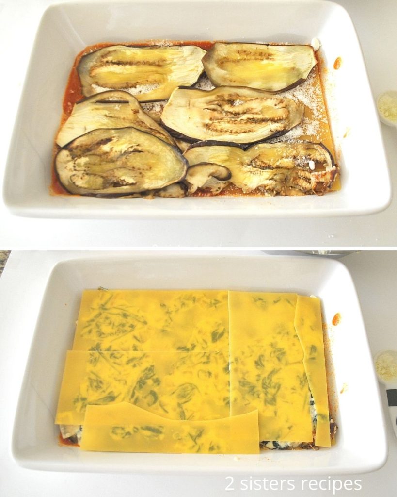 A layer of roasted eggplant for lasagna. by 2sistersrecipes.com