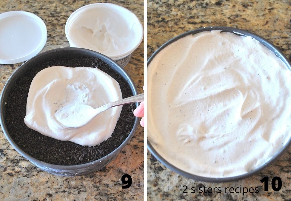 Adding the whipped cream on the top. by 2sistersrecipes.com