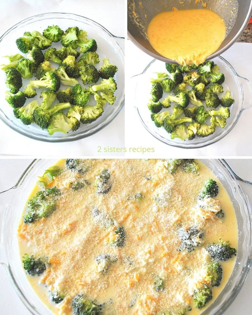 3 photos of broccoli and cheese mixture. by 2sistersrecipes.com
