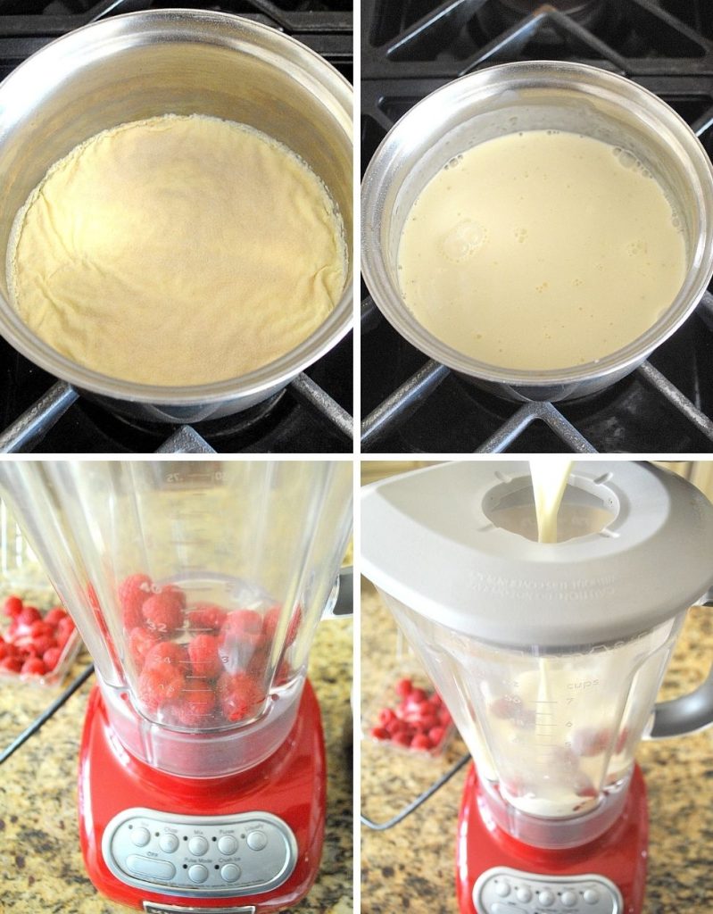 4 steps to making the raspberry filling. by 2sistersrecipes.com