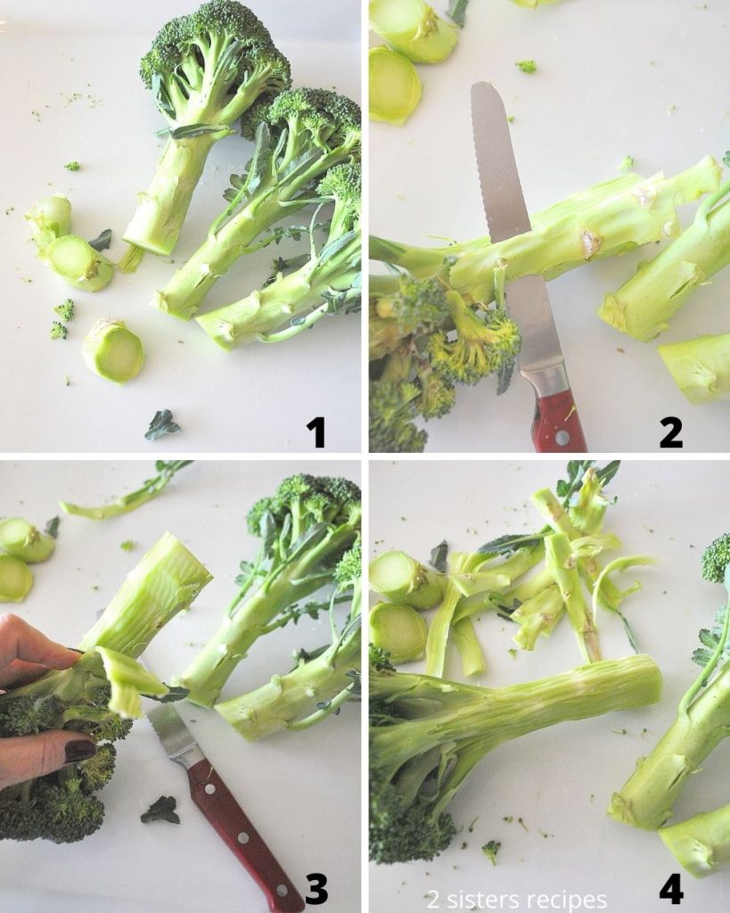 4 steps to peeling off the skins on the stalks. by 2sistersrecipes.com