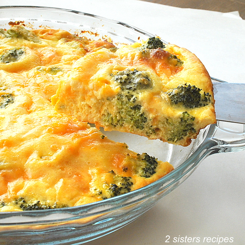 A slice of this crustless egg and broccoli quiche from the pie dish.