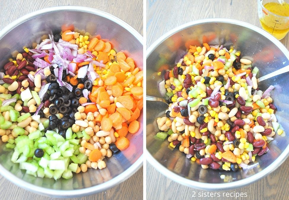 2 silver bowls with the bean mixture. by 2sistersrecipes.com 