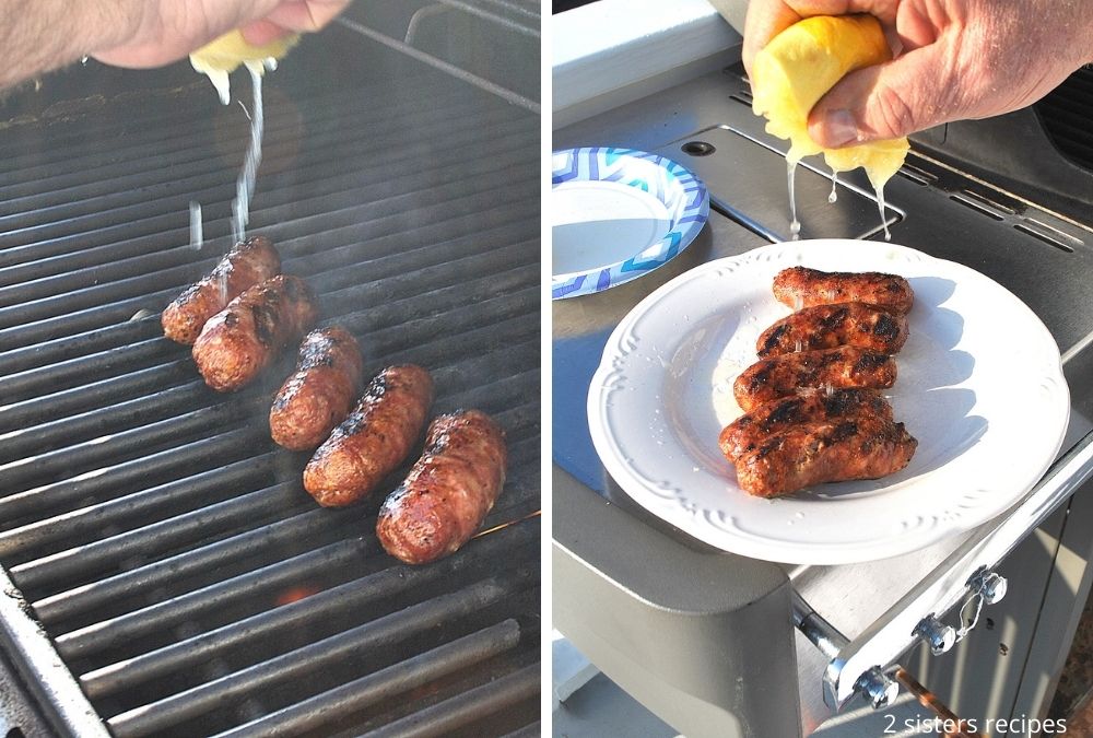 squeezing additional lemon juice over the sausages. by 2sistersrecipes.com