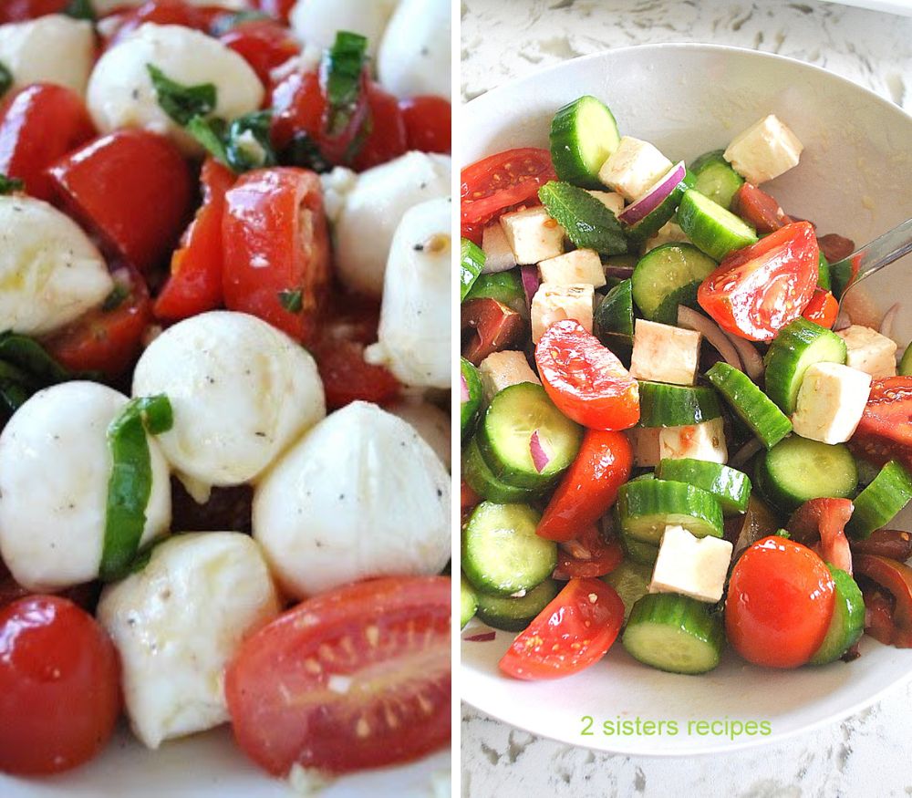 2 photos of low-carb, keto summer salad recipes. by 2sistersrecipes.com