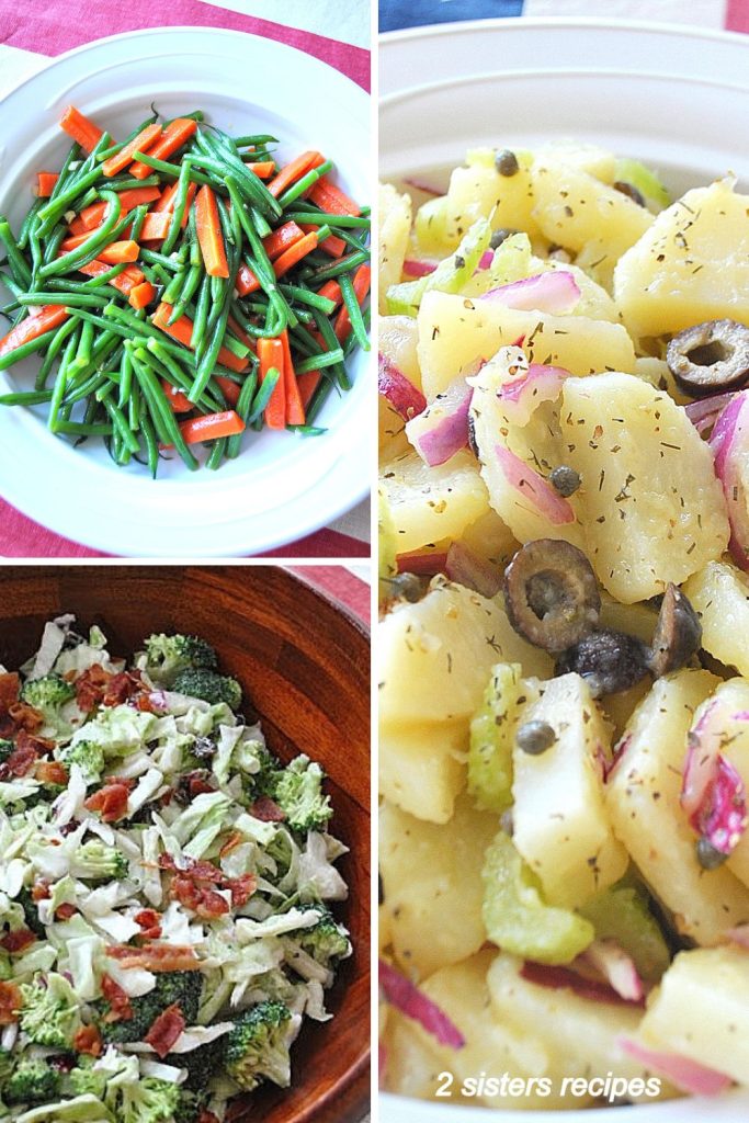 3 different vegetable salads in serving bowls. 