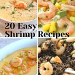 20+ Easy Shrimp Recipes a bowl of shrimp bisque, over polenta and with black wild rice.