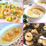 4 different dishes of shrimp recipes.
