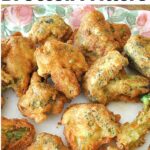 A platter filled with fried broccoli fritters.