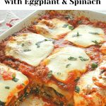 A baked lasagna with a serving taken from the casserole dish.