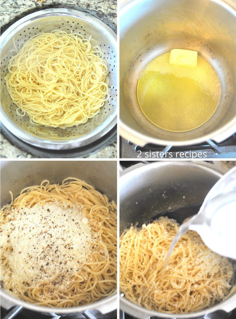 4 steps to making this spaghetti with cheese and pepper sauce. by 2sistersrecipes.com