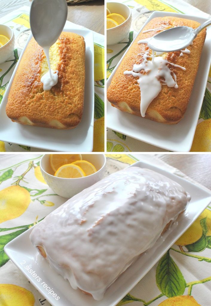 The lemon loaf with icing drizzled on top.